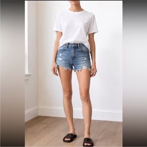 We The Free Blue High Waisted Distressed Denim Shorts | Size 28